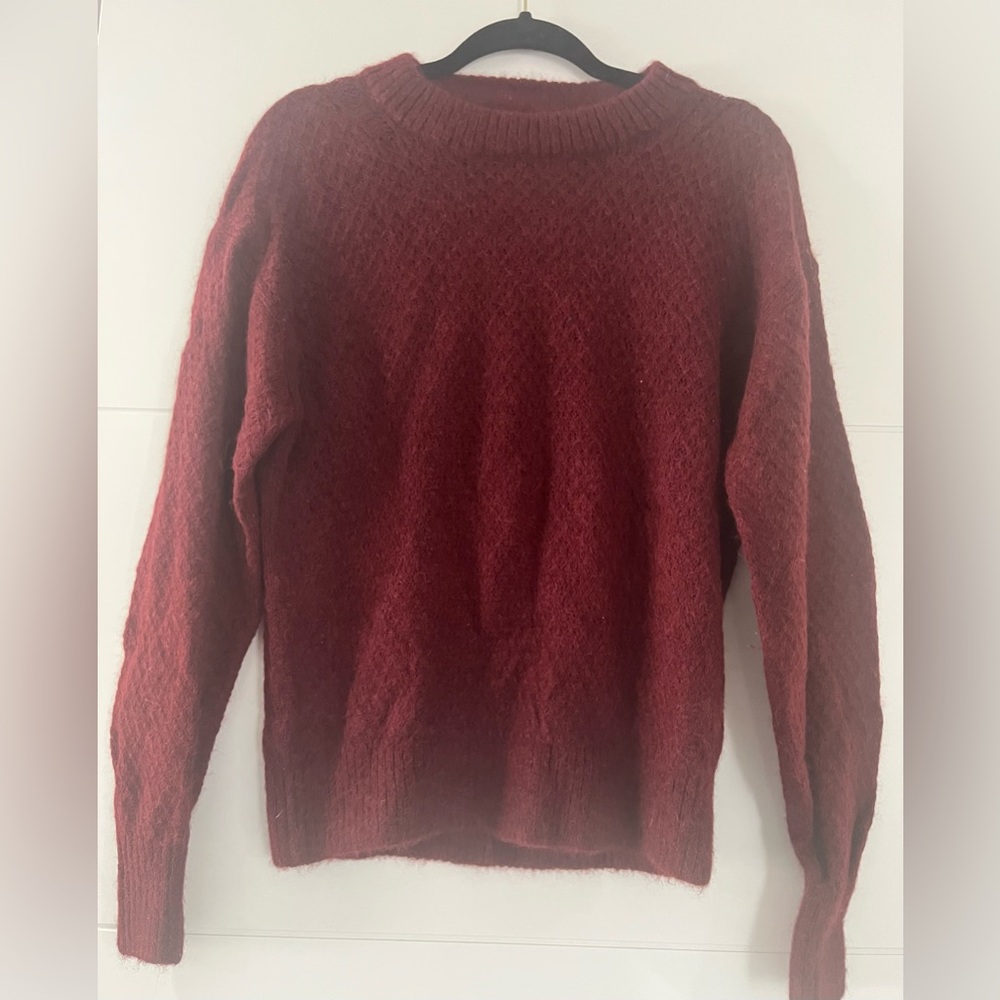 Everlane Alpaca Blend Crew Neck Sweater, Women’s Fuzzy Burgundy Small Sweater